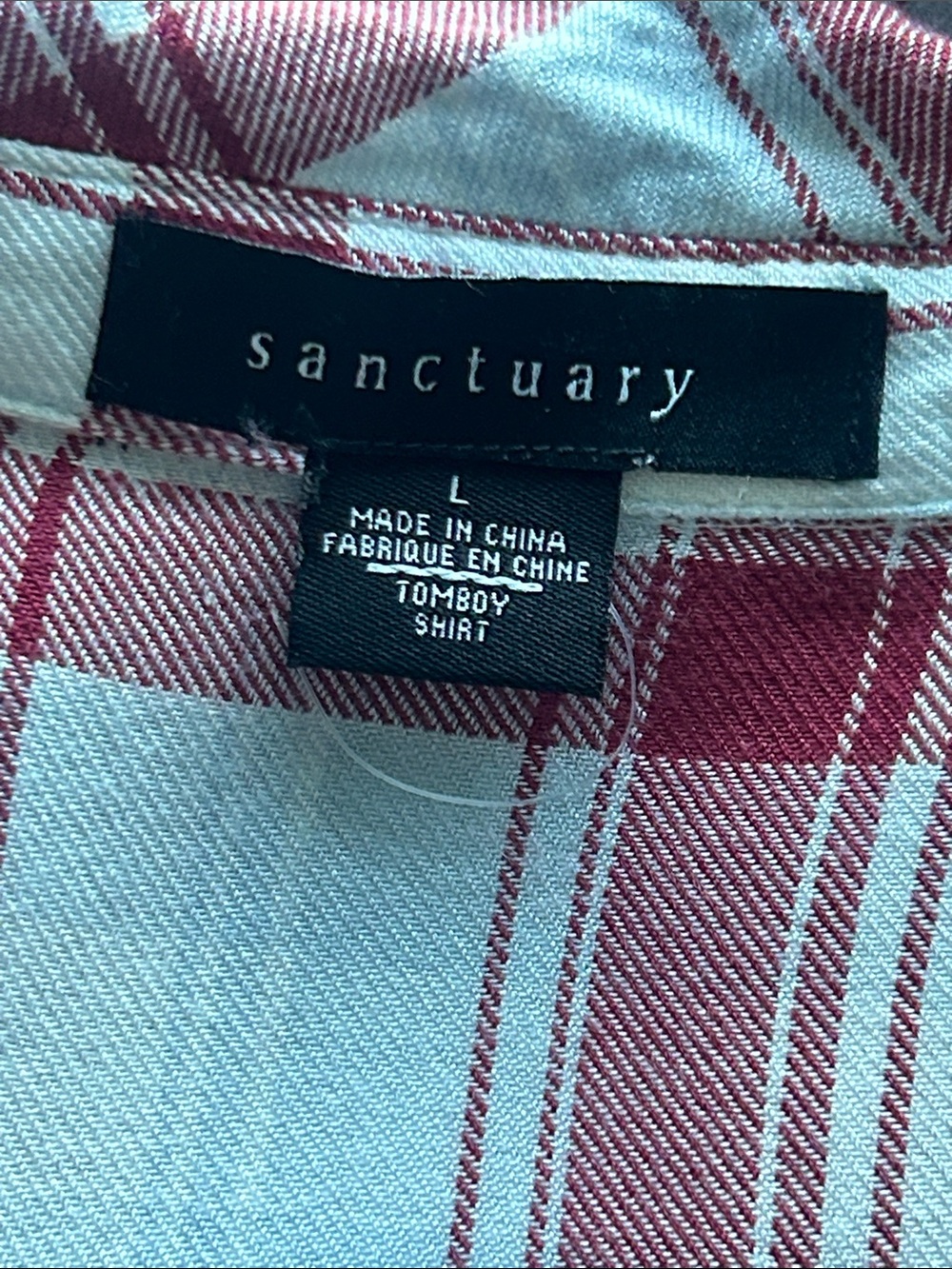🌹 Sanctuary L Red light blue and White Plaid Button-Up rayon casual Shirt - Picture 4 of 10